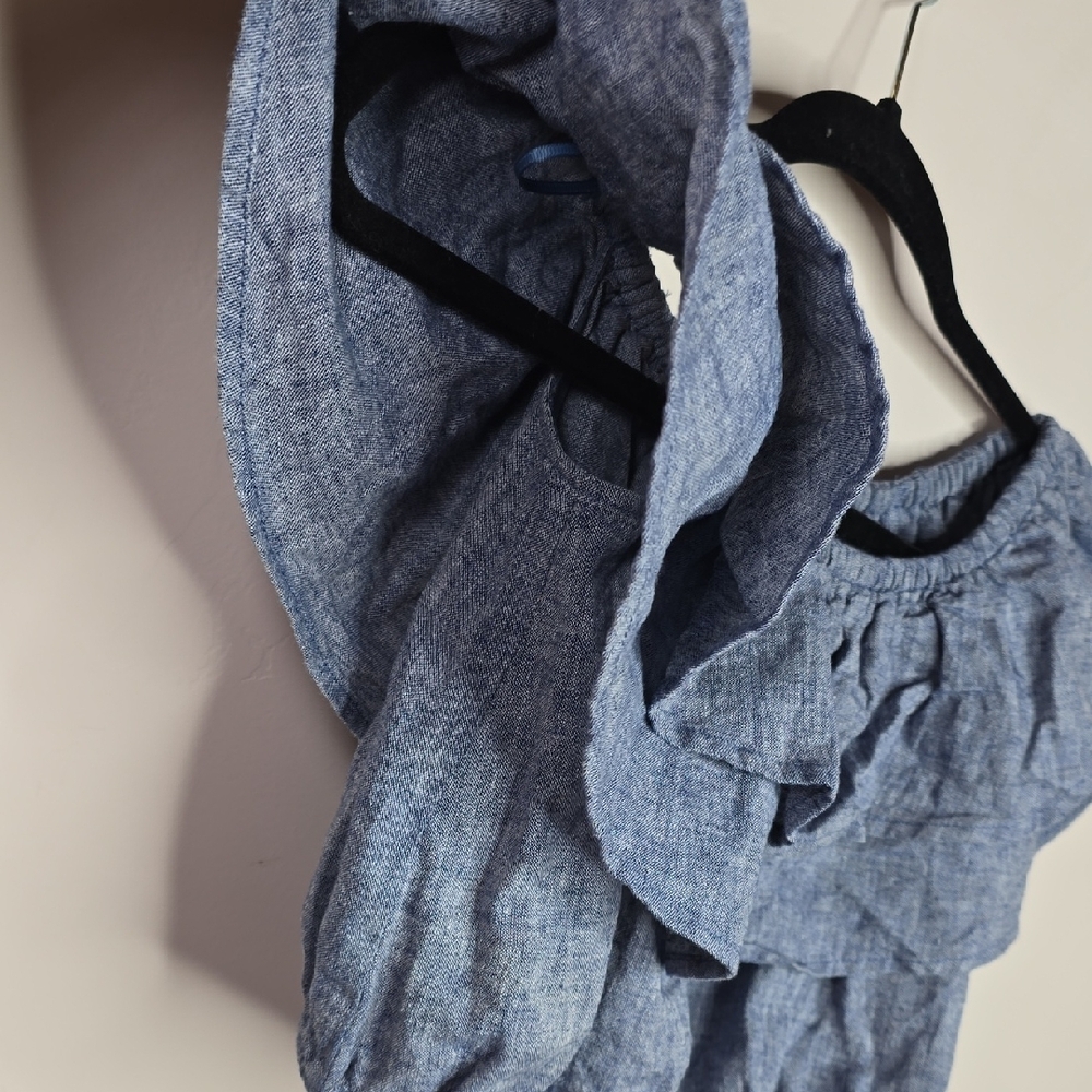 Express Blue Ruffled Crop Blouse - Picture 4 of 8